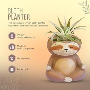 Meditating Animal Sloth Planters with Drainage Hole 41 x 35 x 3 Inch Indoor Outdoor Flower Pot for Small Plants Succulents Herbs Cactus Houseplants Stand Garden Home Office Decor
