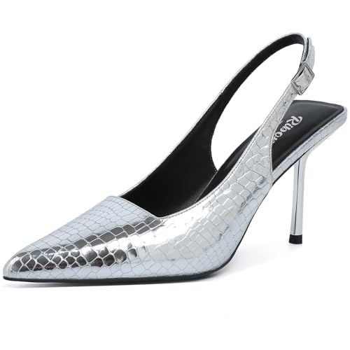Image of RIBONGZ Sexy Slingback Pumps Elegant Dressy Heels for Women Closed Toe Pointy High Heels Wedding Bride Prom Party Evening Shoes