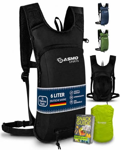 SASMO® Fahrradrucksack klein 6L (Schwarz) - Thermofach & Helmnetz | MTB Rucksack & Skirucksack - Ultraleicht 350g | Fahrrad Rucksack wasserdicht - inkl. Regenschutz | Fahrradrucksack Herren & Damen