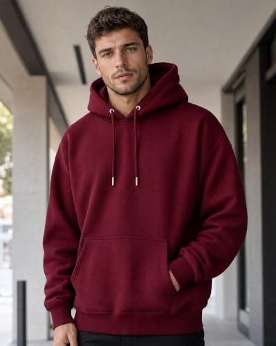 Image of Nobero Heavy Duty Oversized Solid Hoodie for Men | Hoodies for Men | Oversized Fit | Solid Colour | Thick Fleece Fabric | Drawstring Hood