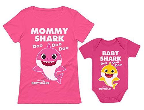 Matching Baby Shark Shirts for Mommy Baby Set for Mother and Baby Outfits Gift Mommy Pink Small/Baby Wow Pink 18M (12-18M)