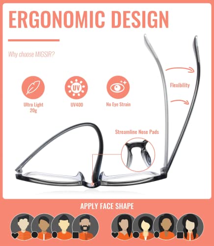 Migsir 5 Pack Blue Light Blocking Glasses Women Men, Fashion Computer Gaming Uv Eyeglasses Nerd Fake Square Frame #TOP4