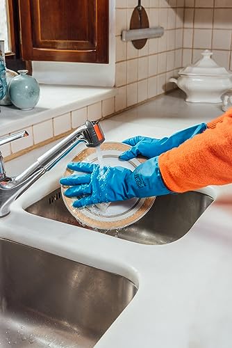 Bayeco - Guantes reutilizables Protect Antibacterias - Extra-protección para la limpieza de tu baño - Color Azul - Interior flocado para menor sudoración y mayor confort - 1 Par - Talla M - imagen 5