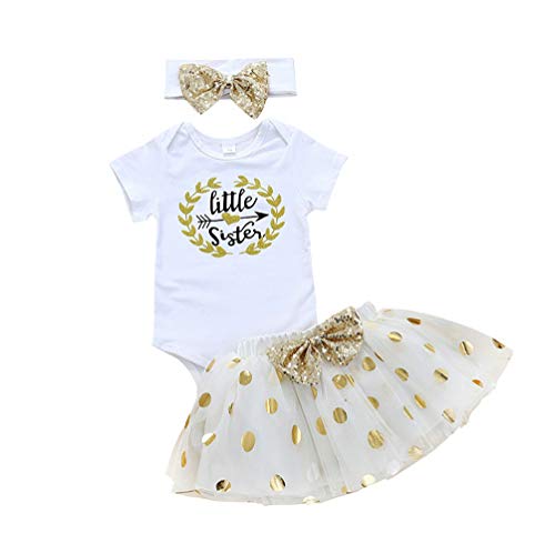 Infant Baby Girls Coming Home Outfit Little Sister Bodysuits Tutu Skirt 3pcs Clothes Set (Little Sister, Suggest for 12-18 Months)