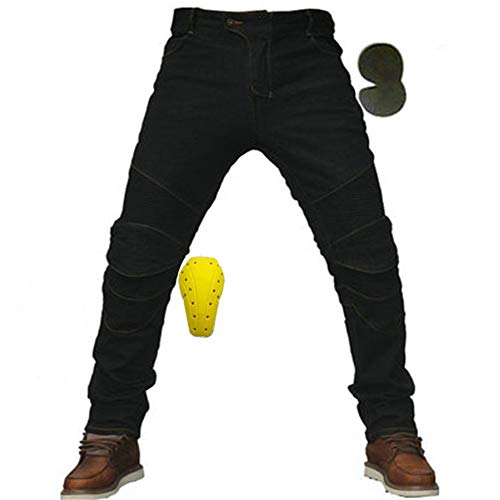 SHUOJIA Hombres Pantalones De Motociclismo Para Pantalones Vaqueros De Motocicleta Rectos Y Delgados De Motocross Con Pantalones Anti Caída,Jeans De Moto, 4 X Equipo De Protección (Black,XXXL) Cover