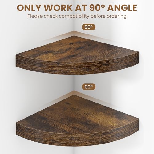 Image of Fun Memories Floating Corner Shelves Set of 2 - Rustic Wood Wall Mounted Storage and Display Shelves for Living Room, Bedroom, Kitchen, Bathroom - Space Saving Home Decor, Brown