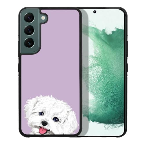 FINCIBO Anti-Scratch Soft Rubber Protective Shockproof Slim Case Cover Compatible with Samsung Galaxy S22 6.1 inch 2022 - Maltese Dog on Pastel Lilac