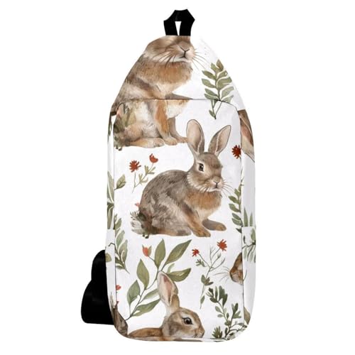 Sac à dos à bandoulière lapins marron 16x36.5cm pour homme et femme
