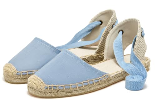 Image of Women's Espadrille FLat Sandals Closed Toe Ankle Wrap,Classic Lace Up Summer Dressy Flat Shoes