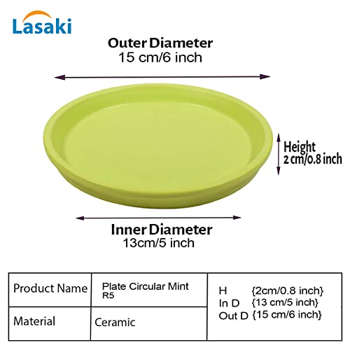Image of Lasaki Round Ceramic Trays (Plates Saucers) for Pots, planters, Flower, Succulent(Set of 2,Mint,5 inch) R5(Plants not Included)