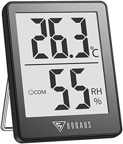 DOQAUS Thermometer Hygrometer Innen, Digitales Mini Raumthermometer | Luftfeuchtigkeitsmesser mit Komfortanzeige, 5s Schnelle Aktualisierung, °C/°F, Magnet, Standfuß & Aufhängeloch