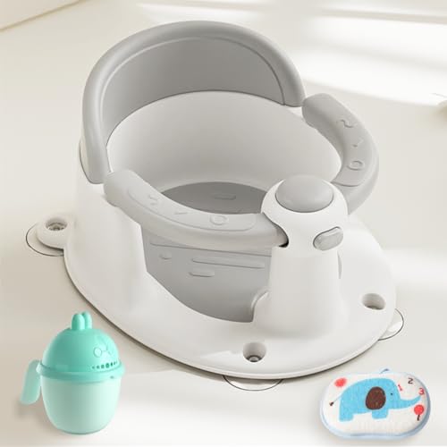 Image of Baby Bath Seat, Baby Bath Must-Have for 6 Months and up, Baby Bath tub Seat with Suction Cups, Non-Slip, Detachable, Non-Slip Cute Grey