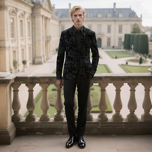 KUDORO Mens Floral Suit Jacket Black Dress Tuxedo Slim Fit Two Button Sports Coats Blazer for Dinner Party Prom X-Large3