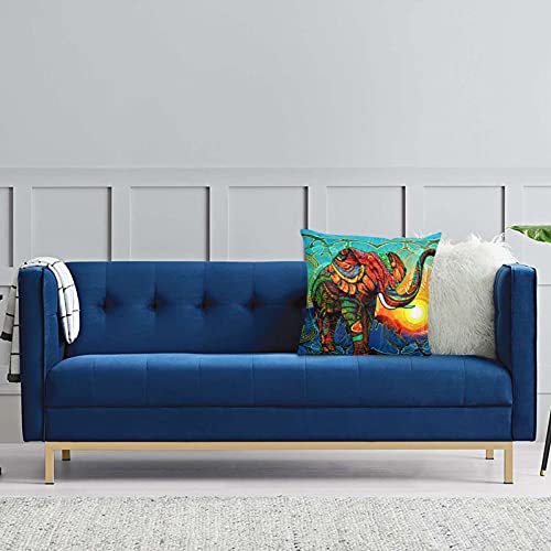 Aiputao Colorful Aztec Elephant Sunset Square Throw Pillow Cover 18 X 18 Inch Modern Cushion Cases Square Decorative Pillowcase For Sofa Bed Car Living Room #TOP5