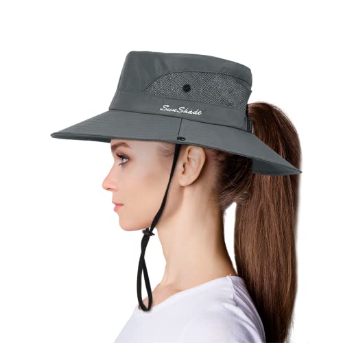 Womens Sun Hat - Uv Protection Upf 50+ Sun Hats For Women With Ponytail Hole, Foldable Wide Brim Cooling Mesh Beach Fishing Hat For Travel Camping Outdoor, Gray #TOP18