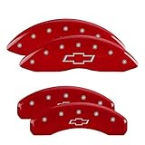 MGP Caliper Covers - Brake Caliper Covers 2014-2018 Chevrolet Silverado 1500 (14005s) Front and Rear Set - Bowtie Logo - Red