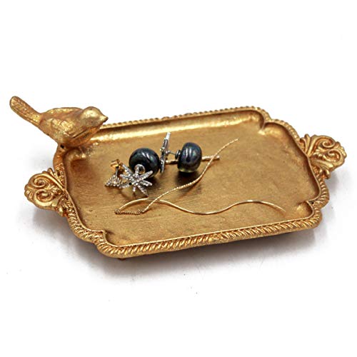 Funly mee Antique Trinket Dish Vintage Golden Metal Jewelry Tray with Bird, Ring Holder by Funly mee - Used condition - US$12.68