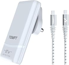 Tempt Elite 67W GaN3 Travel X Fast Charger with Indian Pin Adapter | Dual USB-C PD 3.0 Charger for Laptop, MacBook, Phone & Tablet | Ultra Slim, BIS Certified with 1.5m Type-C to C Cable