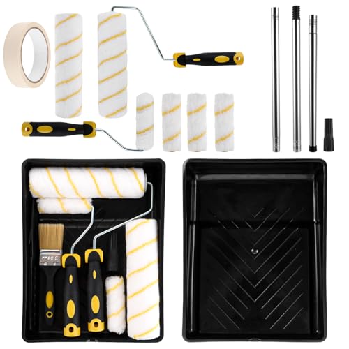 ZOFUN Juego de rodillos de pintura para pared, juego de pinceles de pintor, rodillo de pintura, rodillo de pintura, rodillo pequeño, pincel de pintura, bandeja de pintura, accesorios de pintura,