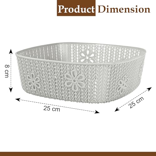 Image of Kuber Industries 2 Pcs Plastic Large Fruit Basket for Dining Table | Snacks, Groceries and Vegetable Basket for Kitchen Storage | Iceland Design - Grey