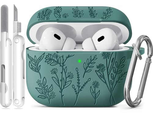 Image of for AirPods Pro 2 Case with 3-in-1 Cleaning Kit & Keychain, Ekoonpft Flower Engraved Silicone AirPod Pro Cases Cover for Apple AirPods Pro 2nd /1st Generation(2023 /2022 /2019), Shockproof & Anti-Scratch
