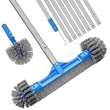 TidyMister Pool Brush Set - 20’’ 2-in-1 Detachable Round Brush with Extra Side Brush for Cleaning Hard-to-Reach Corners, 9 FT Aluminum Extended Pool Pole with Hidden Hook Retriever