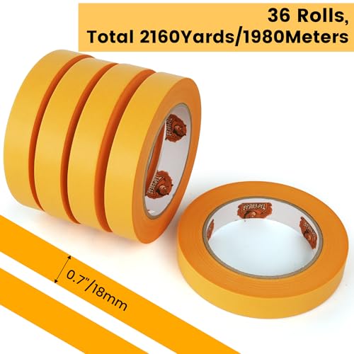 Image of TAPEBEAR 36Rolls Delicate Surface Advanced Masking Tape 0.7 inch x 60Yard, Low Tack Orange Washi Tape Indoor Painters Tape Decorating with No Paint Bleed, Sharp Lines, Surface Damage-Free