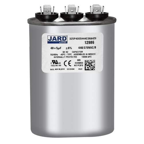 (2) Pack, 40 + 5 uF x 370 or 440 VAC - Jard # 12986 Oval Dual Run Capacitor