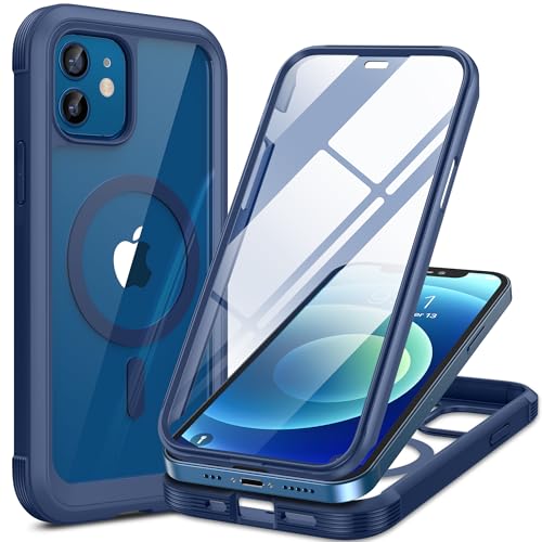 Image of Miracase Magnetic for iPhone 12 mini Case, [360 Full-Body Protection & Complete Camera Guard], Drop & Scratch-Resistant, Shockproof, Stylish Clear iPhone Case, iPhone 12 mini Cover, Blue