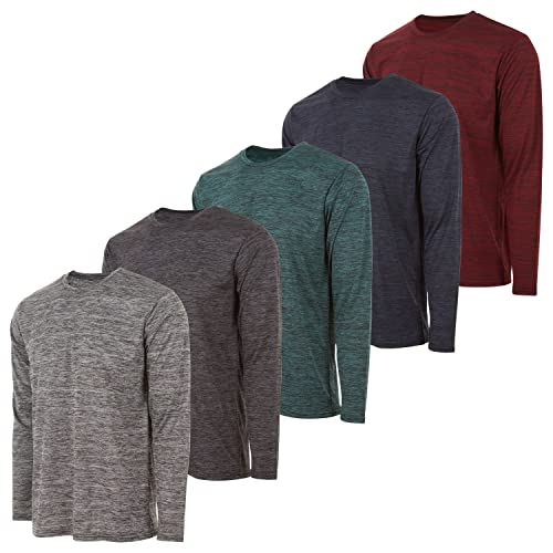 Essential Elements Boys Active Shirt - Quick-Dry Athletic Workout Training Stretch Crew Neck Long Sleeve Top 5 Pack