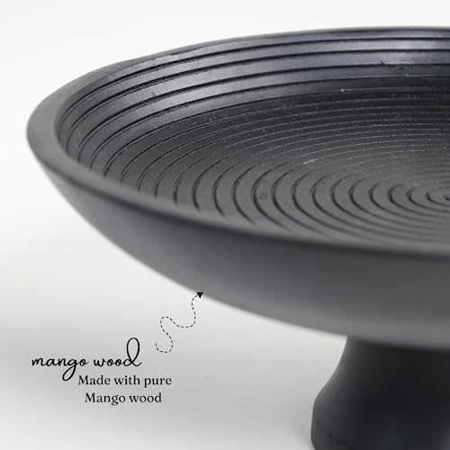Centre de table en bois nervuré noir grand bol de Noël