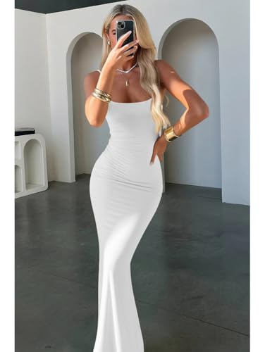 LAGSHIAN Women's Summer Casual Slip Maxi Dress Sexy Spaghetti Strap Bodycon Long Dresses2