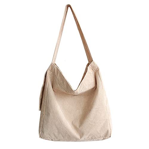 Youlity Damen Cord Tote Bag Umhängetasche Cord Tasche mit Reißverschlus Grosse Kapazität Schultertasche Shopper Retro Handtasche Stofftasche für Alltag Büro Schulausflug und Einkauf (Beige) Cover