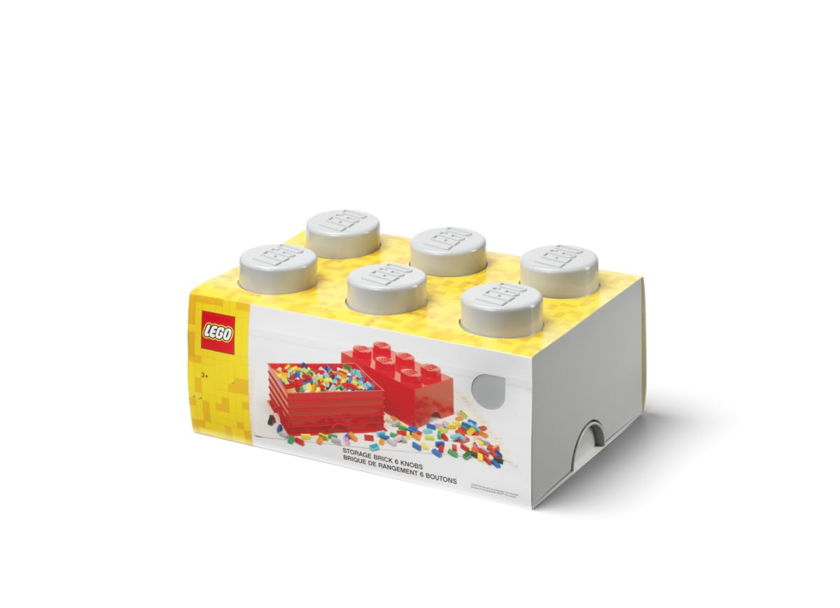 LEGO Storage Brick 6 Knobs grigio medio,Scatola Portaoggetti Impilabile da 8,47 l – Prodotto LEGO, Contenitore in Plastica con Coperchio, Organizer per Scrivania e Stanza, Porta Giochi