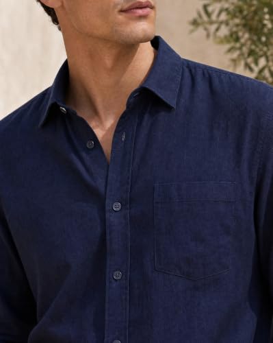 Image of Nobero Breezy Premium Linen Cotton Shirt for Men | Stylish Casual Shirts for Men | Semi Cut Collar | Box Pleat | Curved Hem | Regular Fit | Full Sleeve | S-XXXL