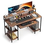 CAIYUN 120cm Computer Desk with Keyboard Tray, Home Office Desk with Monitor Stand and Storage Shelves, Study Writing Table, Work Desk for Bedroom Living Room Dorm, Rustic Brown