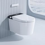 AidoFLO Smart Wall-Mounted Elongated Toilet - One-Piece Intelligent Design with Heated Seat, Automatic Flush, Warm Water & Air Dryer, LED Display, Foot Sensor Operation, Remote Control, Night Light