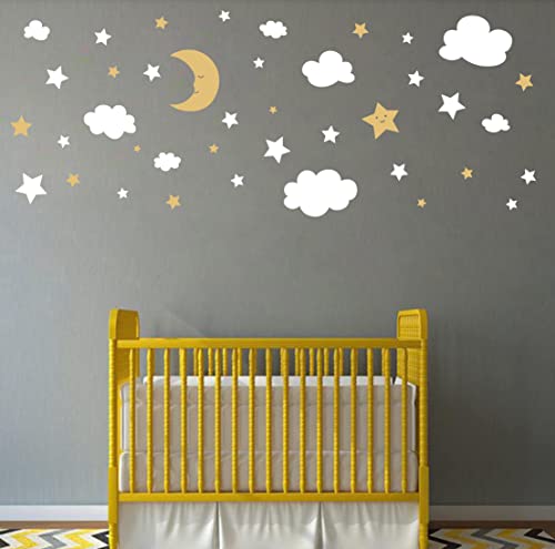 Vinilos decorativos luna y estrellas blanco y dorado miniatura 5