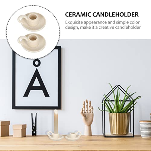 Doitool 2Pcs Ceramic Candlestick Holder, Taper Candle Holder With Handle, Nordic Style Candlelight Stand Desktop Ornament ( Beige ) (Beige) #TOP6