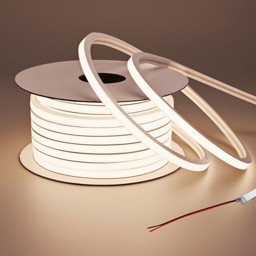 BENLUN Tira LED Neon 24V Exterior Impermeable IP67 15 Metros, 3000K Blanco Cálido Luces de LED 10W/M 400LM/M Flexible para Habitacion Techo, Decoración, Patio (Adaptador no incluido)