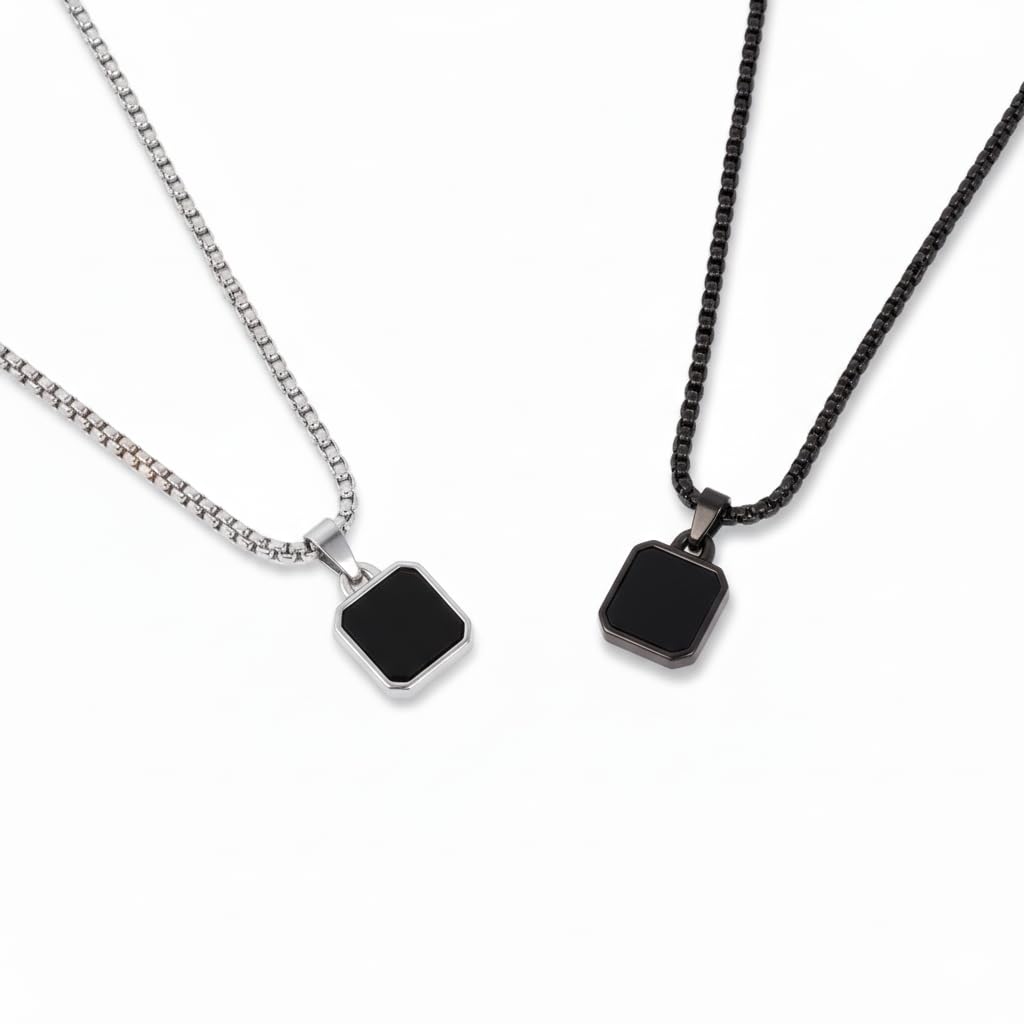 Black & Silver Onyx Stainless Steel Pendant | Stylish Minimal Jewelry for Men & Boys-image-32