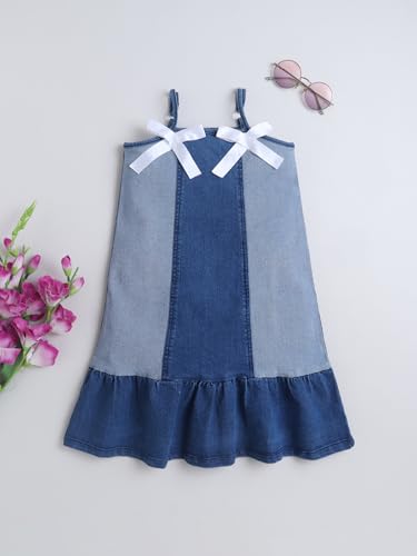 Image of Dresses for Kids Girls, Stylish Knee Length Once Piece Denim Frocks for Girls, Casual Dress for Summer & Birthday Family Gathering & Special Occasion