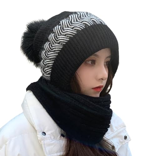 Generisch Gorro de bufanda para mujer, invierno, cálido, resistente al viento, bufanda con capucha, gorro de baklava, gorro de punto suave, bufanda forrada de forro polar, pasamontañas 2 en 1, con