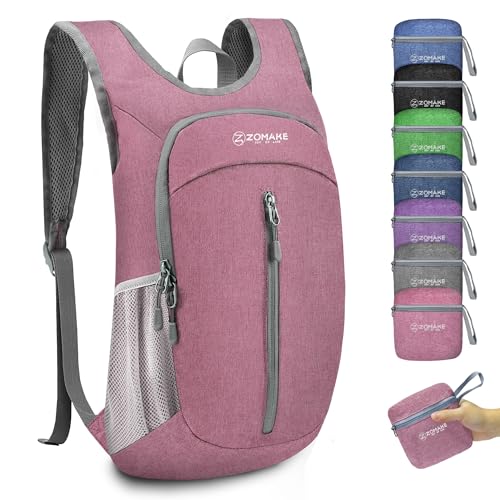 ZOMAKE Faltbarer Rucksack Klein Ultraleicht,10L Wanderrucksack Kleiner Leicht für Damen Herren,Reise Mini TagesrucksäCke Faltbar für Kinder und Jugendliche(Rosa)