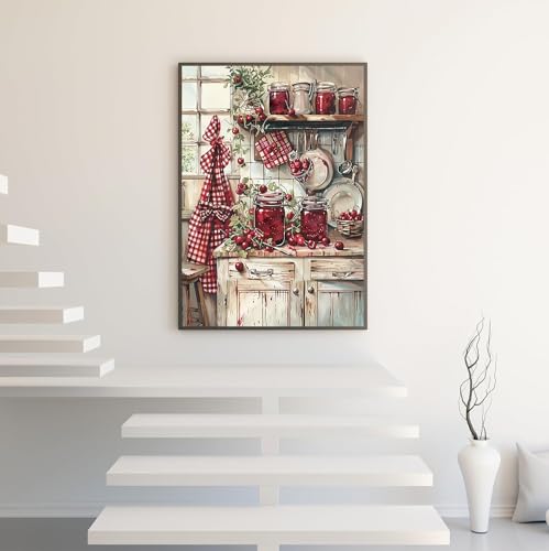 Kits de pintura de diamante 5D para adultos iniciantes, kit de arte de diamante de cereja para cozin