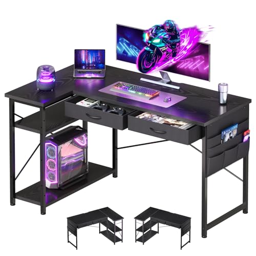 【ブラウン】パソコンデスク L字デスク PCデスク ゲーミングデスク 学習机 DORIS パソコンデスク ゲーミングデスク 収納 棚付き 学習机