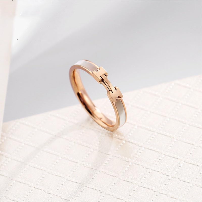 Minimalist H White Shell Titanium Steel Female Rose Gold Ring Gifts to Girlfriend for Wedding2