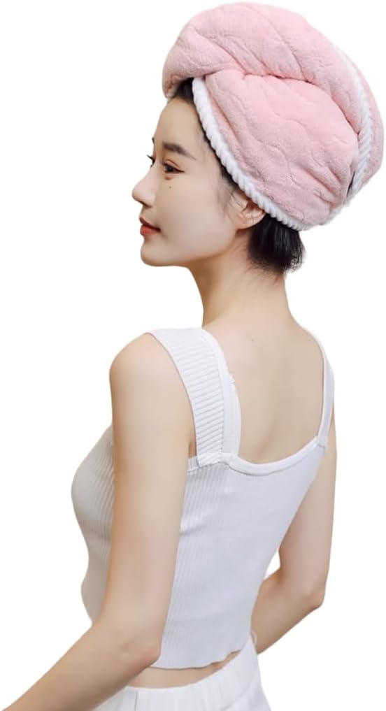 2PCS Coral Velvet Bow Shower Cap Bathing Head Wear, Thickened Absorption Hair Drying Caps Bow Bothing Cap Head Towel Wrap Green+Pink