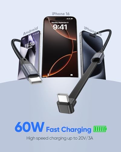 ZeniKon 90 Degree USB C Cable 1FT 2-Pack, 60W Right Angle Flat USB C Cable - 1