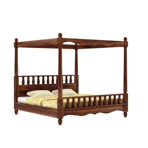 Image of WOODLAB Furniture Sheesham Wood King Size Poster Bed Without Storage | Wooden Double Size Cot Palang for Bedroom Living Room Home and Hotel (Honey Finish)
